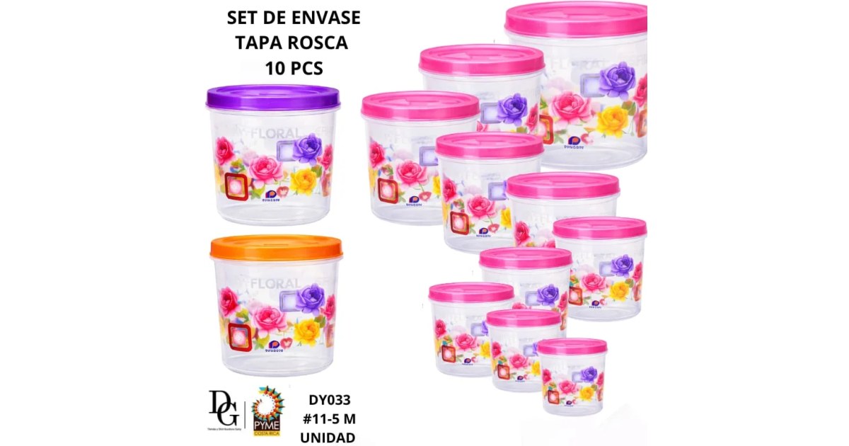 Set Envase Plástico Tapa Rosca 10 PZAS