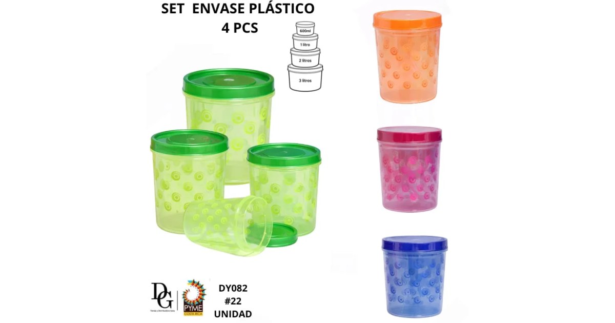 Set Envase Plástico Tapa Rosca 4 PZAS