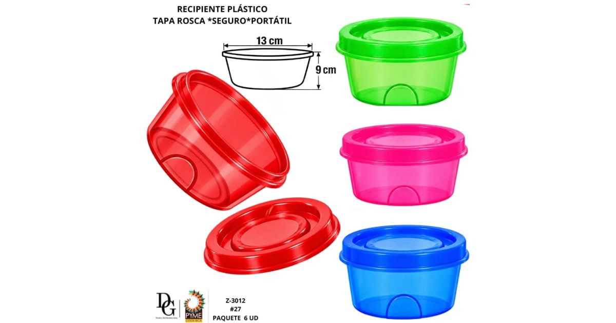 6 Envases Individual Tapa Rosca-600ML