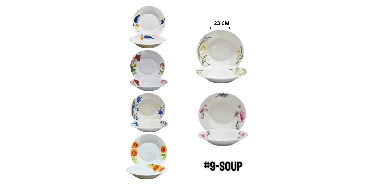 6 Platos Semi Hondos de Porcelana 9"
