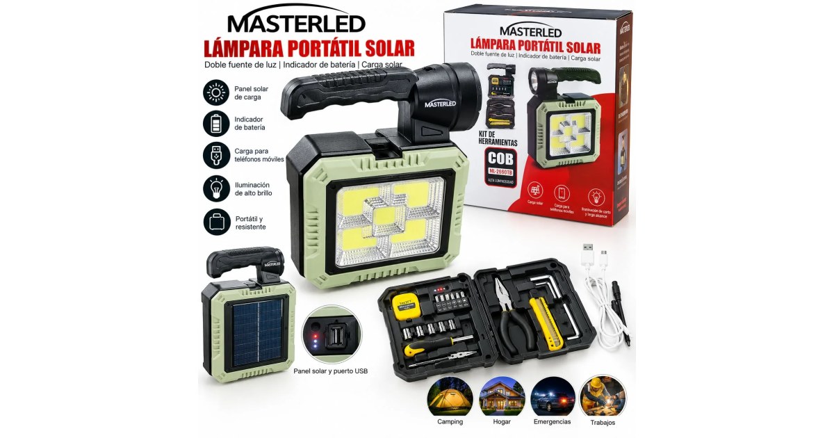 Lámpara Portátil Solar LED MASTERLED ML-2660TB con Kit de Herramientas