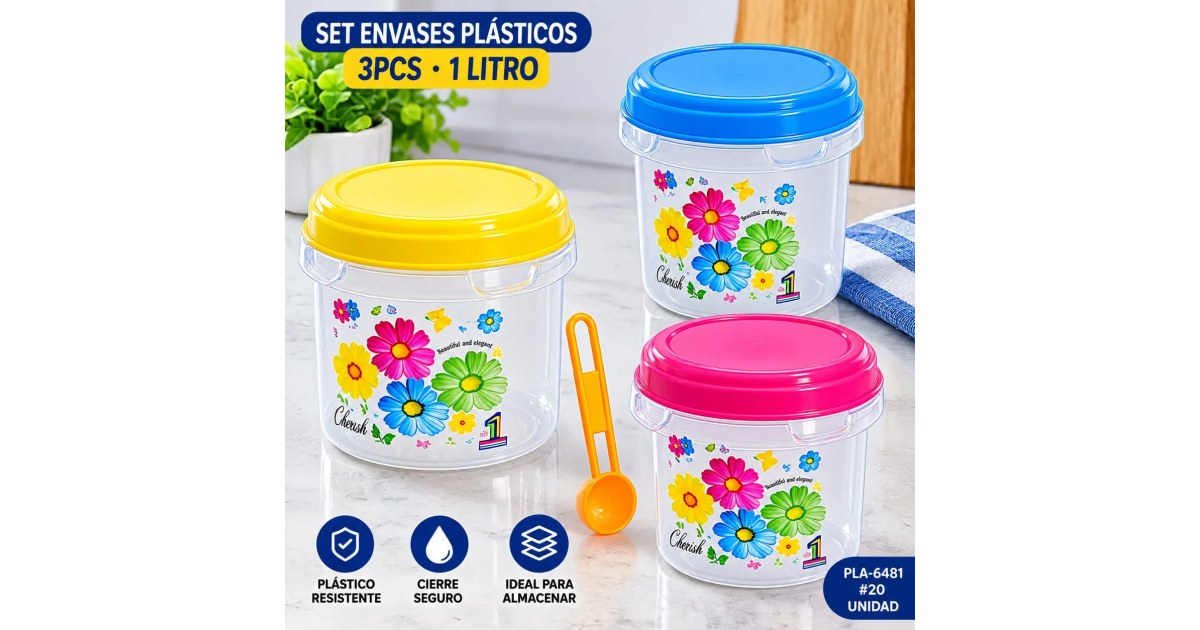 Juego de 3 Envases Plásticos 1L