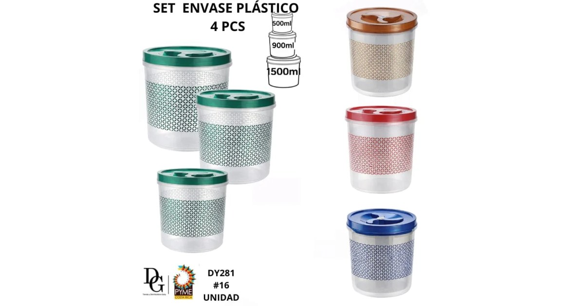 Set Envase Tapa Rosca 3 PZAS - Plástico