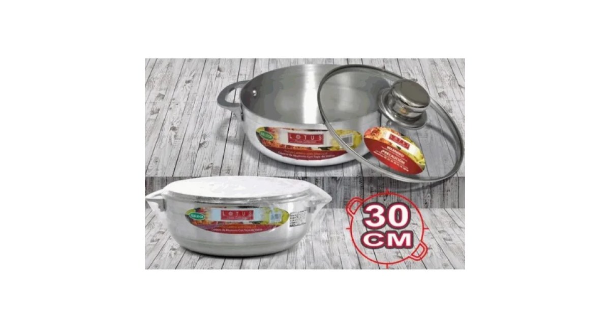 Olla de Aluminio con Tapa de Vidrio 30cm