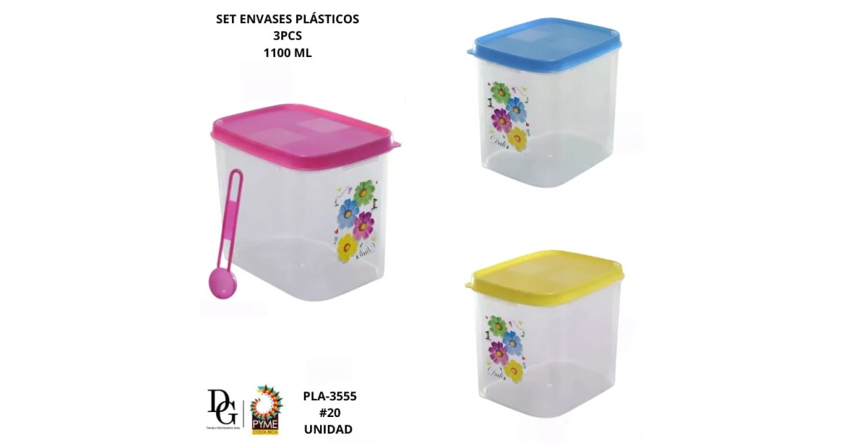 Juego de 3 Envases Plásticos 1100ML