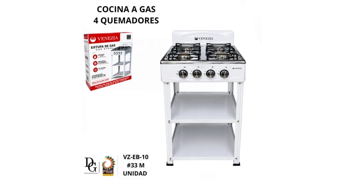 Plantilla de Gas 4 Quemadores con Estante