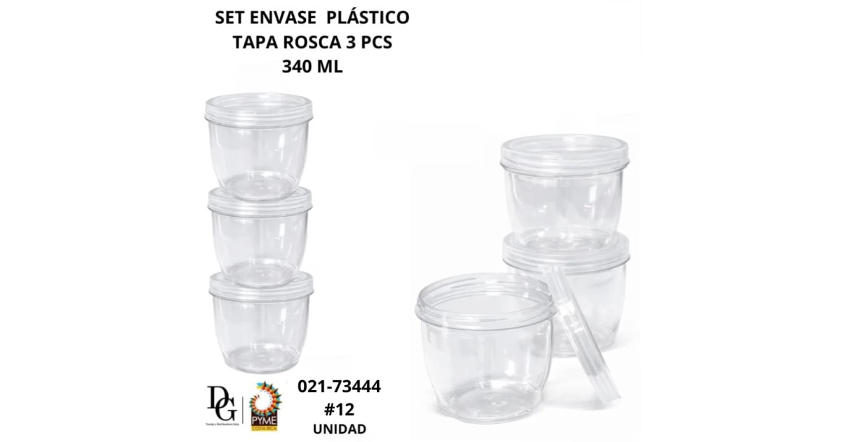 3 Envases Plásticos Tapa Rosca 340ML